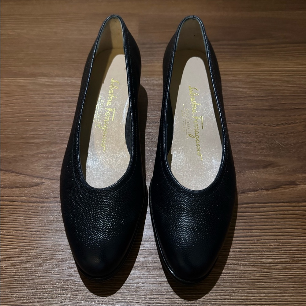 Salvatore Ferragamo Black Leather Wedges